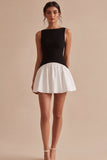 Black and White A Line Bateau Neck Sleeveless Mini Dress