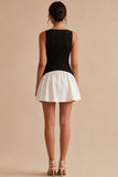 Black and White A Line Bateau Neck Sleeveless Mini Dress