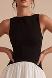 Black and White A Line Bateau Neck Sleeveless Mini Dress