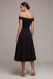 Black Off the Shoulder A Line Midi Dress