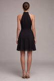 Halter Ruched Black A Line Mini Dress