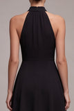Halter Ruched Black A Line Mini Dress