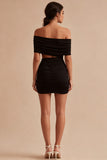 Off the Shoulder Ruched Black Cut Out Bodycon Mini Dress
