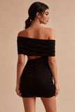 Off the Shoulder Ruched Black Cut Out Bodycon Mini Dress