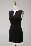 Black Sleeveless Bodycon Mini Dress with Ruffles