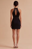 Black Halter Cut Out Ruched Bodycon Mini Dress