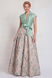Navy Floral Notched Lapel A Line Mother of the Bride Dress with Bow