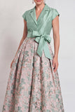 Navy Floral Notched Lapel A Line Mother of the Bride Dress with Bow