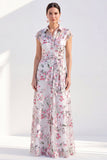 Black Floral A Line Maxi Mother of the Bride Dress with Sash