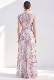 Black Floral A Line Maxi Mother of the Bride Dress with Sash