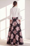 Pink Floral A Line Ruffled Maxi Mother of the Bride Dress with Sash