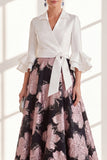 Pink Floral A Line Ruffled Maxi Mother of the Bride Dress with Sash