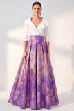 Jacquard Navy Floral Notched Lapel A Line Maxi Mother of the Bride Dress
