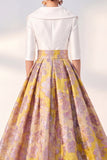 Jacquard Navy Floral Notched Lapel A Line Maxi Mother of the Bride Dress