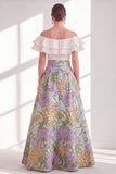 Off the Shoulder Ruffled Floral Purple A Line Mother of the Bride Dress
