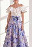 Off the Shoulder Ruffled Floral Purple A Line Mother of the Bride Dress