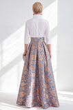 Jacquard A Line Blue Floral Mother of the Bride Dress