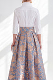 Jacquard A Line Blue Floral Mother of the Bride Dress