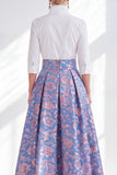 Jacquard A Line Blue Floral Mother of the Bride Dress