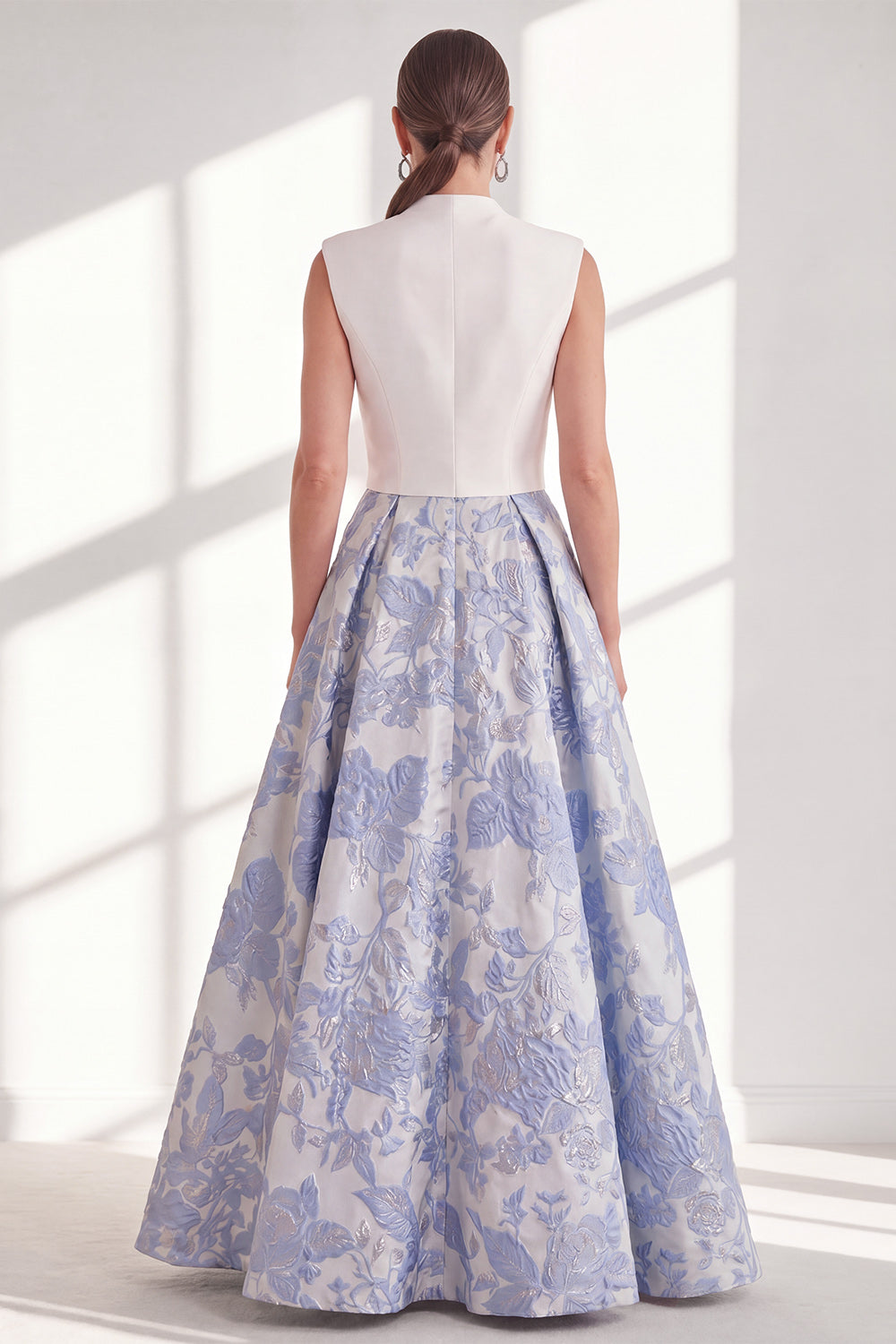Berylove Women Blue Floral Mother of the Bride Dress A Line Pleated Maxi Wedding Guest Dress with Bow, Blue / US24W Berylove Women Blue Floral Mother of the Bride Dress A Line Pleated Maxi Wedding Guest Dress with Bow, Blue / US24W