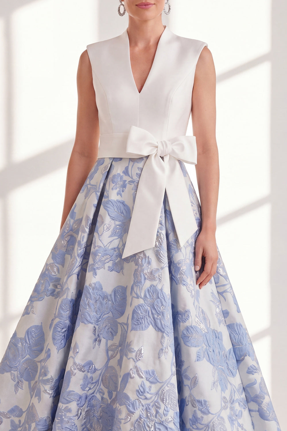 blue floral mother of the bride dresses Berylove Women Blue Floral Mother of the Bride Dress A Line Pleated Maxi Wedding Guest Dress with Bow, Blue / US24W