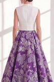 Blue A Line Floral Mother of the Bride Dress with Bow