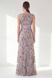 Navy Floral Embroidered Mermaid Ruched Mother of the Bride Dress