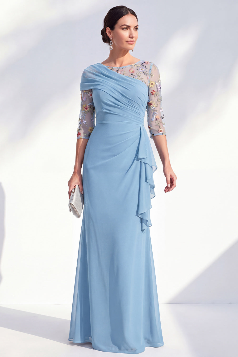 mother of the bride embroidered dress Ever-Pretty Embroidered Mesh Double V Neck Midi Mother of the Bride Dress main image 1