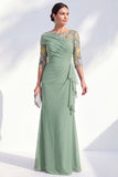 Mermaid Ruched Embroidered Blue Maxi Mother of the Bride Dress