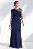 Mermaid Ruched Embroidered Blue Maxi Mother of the Bride Dress