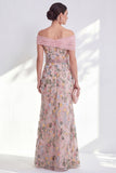 Off the Shoulder Ruched Embroidered Blue A Line Mother of the Bride Dress