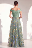 Off the Shoulder Ruched Floral Blush A Line Mother of the Bride Dress