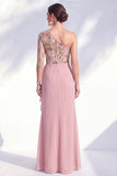 Mermaid Grey Purple One Shoulder Floral Ruffled Mother of the Bride Dress