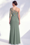 Mermaid Grey Purple One Shoulder Floral Ruffled Mother of the Bride Dress