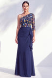Mermaid Grey Purple One Shoulder Floral Ruffled Mother of the Bride Dress