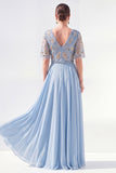 Green Half Sleeve A Line Maxi Mother of the Bride Dress