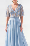 Green Half Sleeve A Line Maxi Mother of the Bride Dress