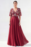 Green Half Sleeve A Line Maxi Mother of the Bride Dress