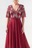 Green Half Sleeve A Line Maxi Mother of the Bride Dress
