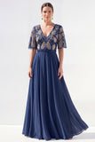 Green Half Sleeve A Line Maxi Mother of the Bride Dress
