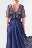 Green Half Sleeve A Line Maxi Mother of the Bride Dress