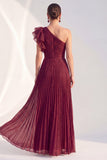 Sparkly One Shoulder Navy A Line Pleated Mother of the Bride Dress