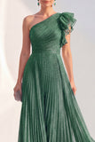 Sparkly One Shoulder Navy A Line Pleated Mother of the Bride Dress