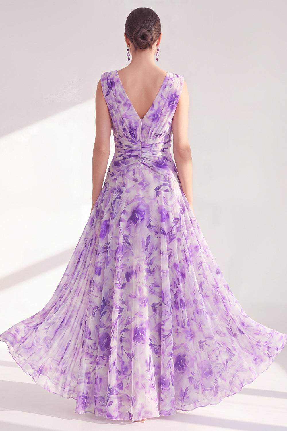 Berylove Women Purple Mother of the Bride Dress Printed Ruched A Line Maxi Wedding Guest Dress, Purple / custom Berylove Women Purple Mother of the Bride Dress Printed Ruched A Line Maxi Wedding Guest Dress, Purple / custom