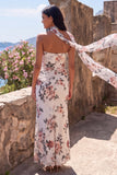 Floral Ivory Mermaid Sweetheart Wedding Guest Dress with Scarf