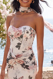 Floral Ivory Mermaid Sweetheart Wedding Guest Dress with Scarf