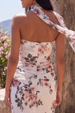 Floral Ivory Mermaid Sweetheart Wedding Guest Dress with Scarf