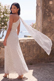 One Shoulder A Line White Black Polka Dot Dress with Sash