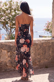 Strapless Black Floral High Low Wedding Guest Dress