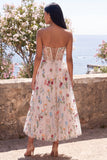 Ivory Floral Embroidered Corset Sweetheart Wedding Guest Dress